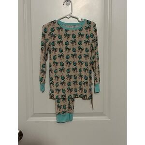 Kids Pajamas Set Long Sleeve Pants Blue Bow Ornament Print